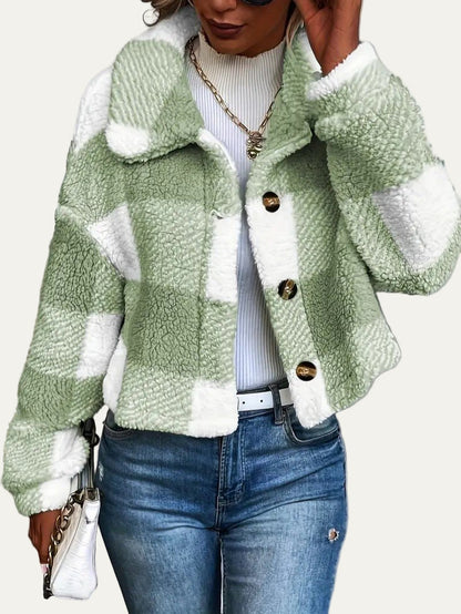 Women’s Plush Button-Front Cropped Shacket