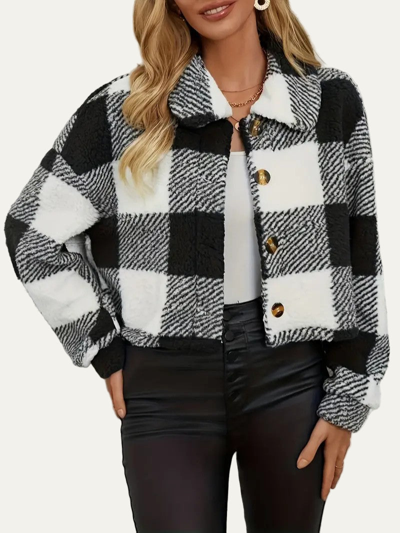 Women’s Plush Button-Front Cropped Shacket