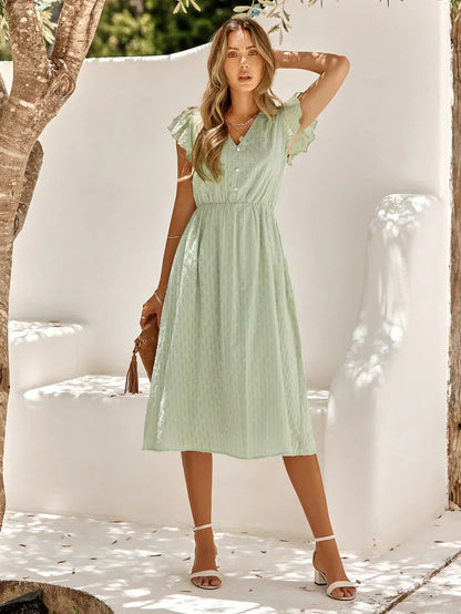 Cressida – Midi Dress with Ruffles and V-neck