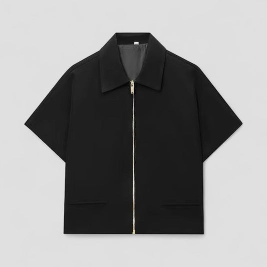 Cropped Zip Up Short Sleeve Jacket Women Casual Outerwear