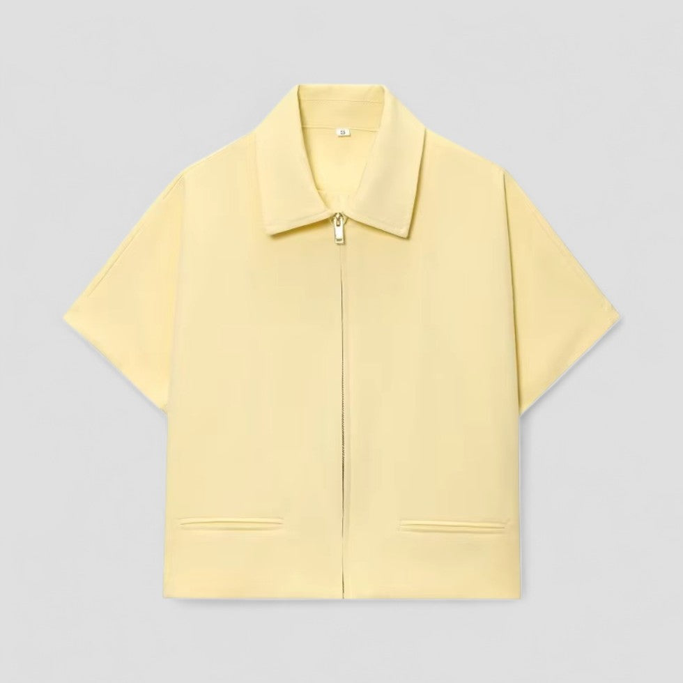 Cropped Zip Up Short Sleeve Jacket Women Casual Outerwear