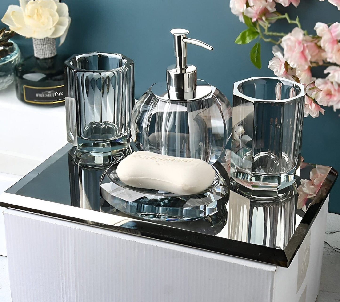 Luxury Clear Glass Bathroom Accessory Set - BritishElegance