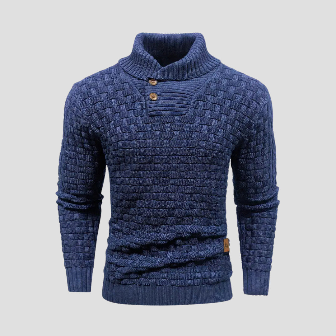 Men’s Shawl Neck Basketweave Knit Sweater