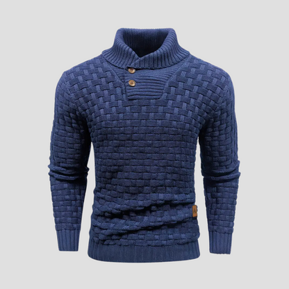 Men’s Shawl Neck Basketweave Knit Sweater