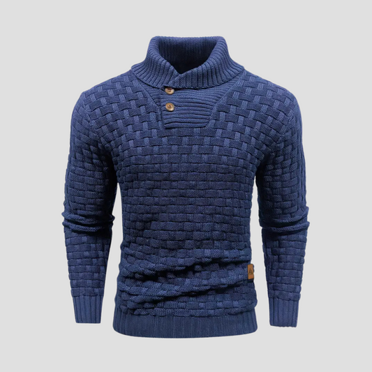 Men’s Shawl Neck Basketweave Knit Sweater