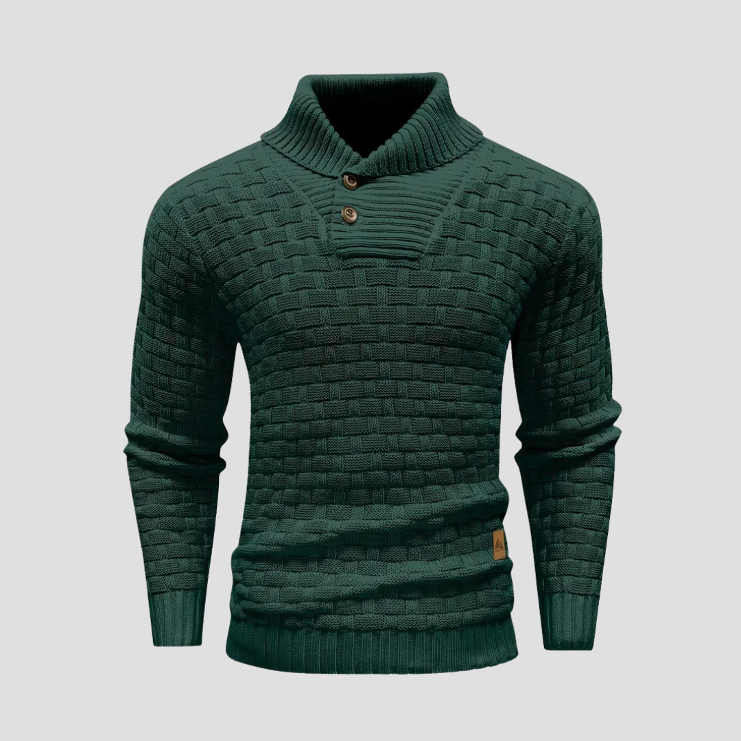 Men’s Shawl Neck Basketweave Knit Sweater