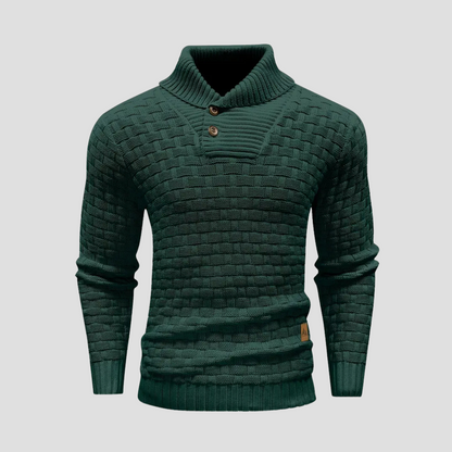 Men’s Shawl Neck Basketweave Knit Sweater