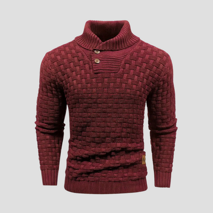 Men’s Shawl Neck Basketweave Knit Sweater