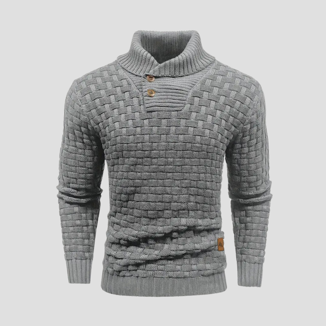 Men’s Shawl Neck Basketweave Knit Sweater