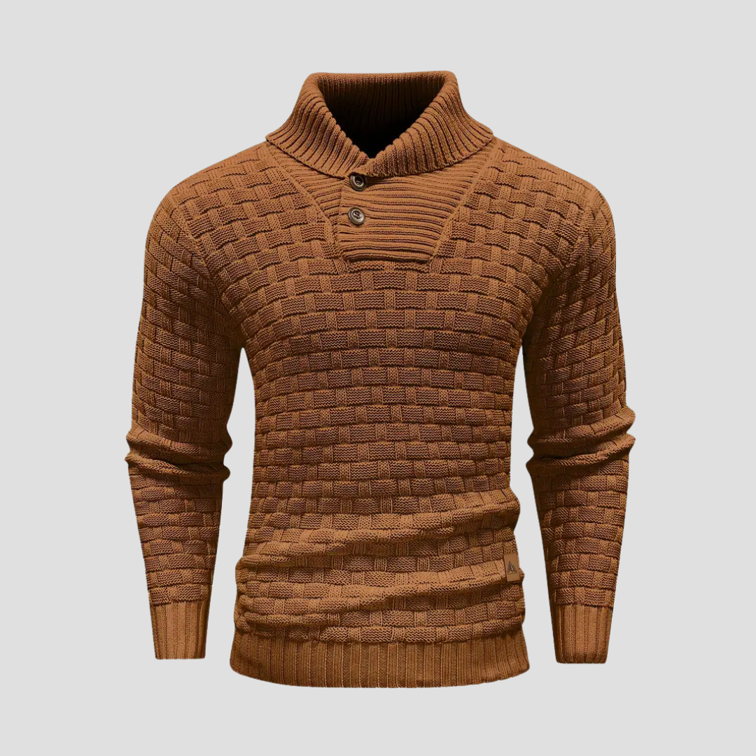 Men’s Shawl Neck Basketweave Knit Sweater
