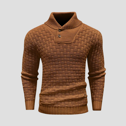 Men’s Shawl Neck Basketweave Knit Sweater