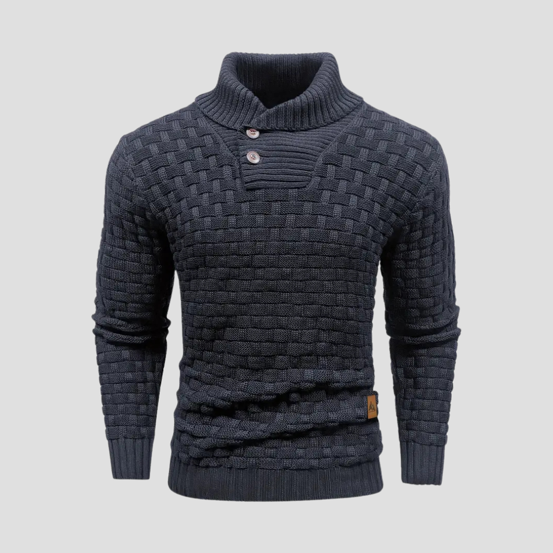 Men’s Shawl Neck Basketweave Knit Sweater