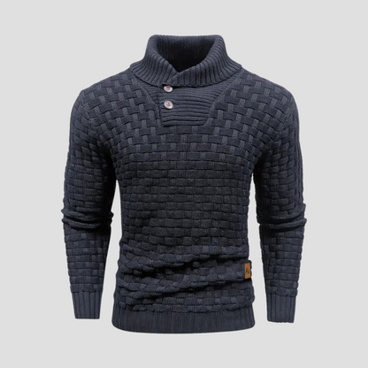 Men’s Shawl Neck Basketweave Knit Sweater