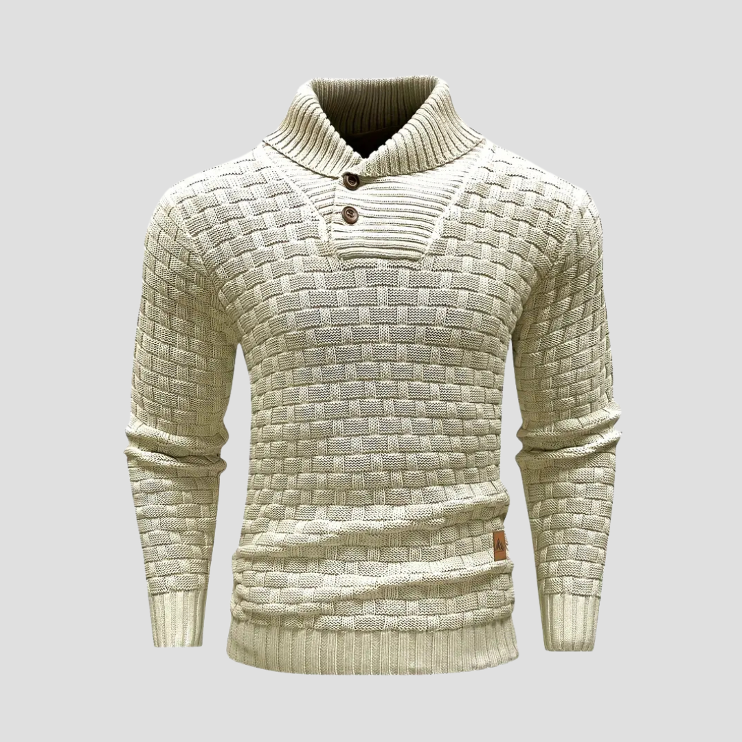 Men’s Shawl Neck Basketweave Knit Sweater