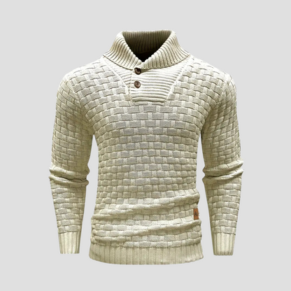 Men’s Shawl Neck Basketweave Knit Sweater