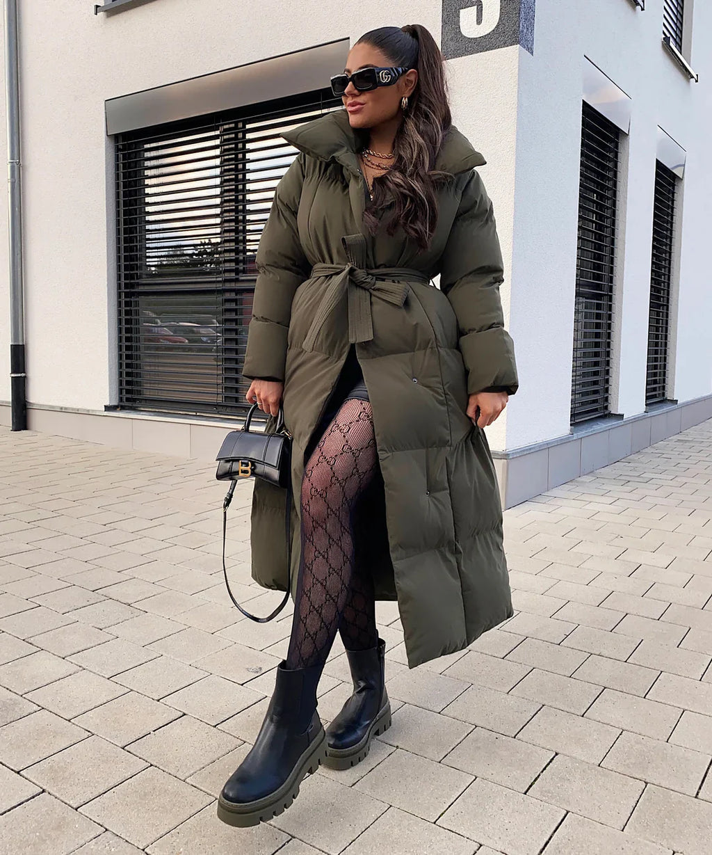 Womens Long Elegant Belted Coat – Sophisticated Outerwear for Women