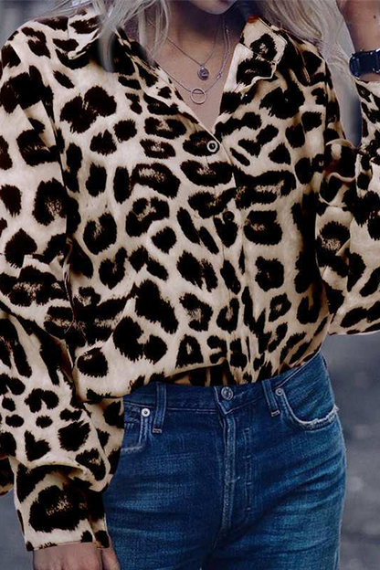 Dailyn Blouse | Leopard Print Long Sleeve Chiffon Blouse