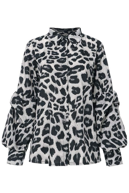 Dailyn Blouse | Leopard Print Long Sleeve Chiffon Blouse