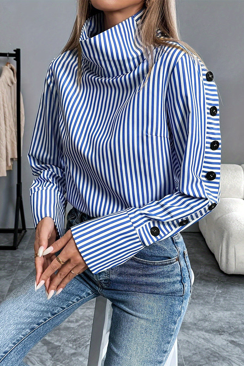 Dainy Blouse | Long Sleeve Striped Turtleneck Blouse
