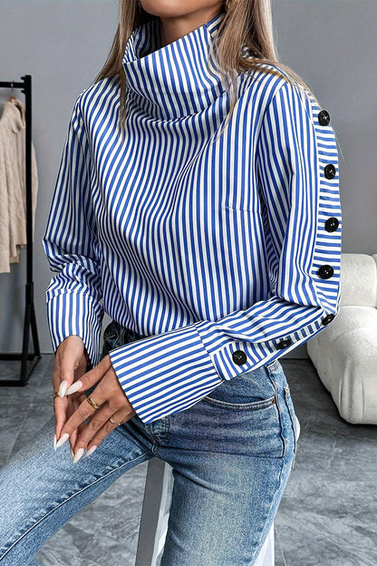 Dainy Blouse | Long Sleeve Striped Turtleneck Blouse