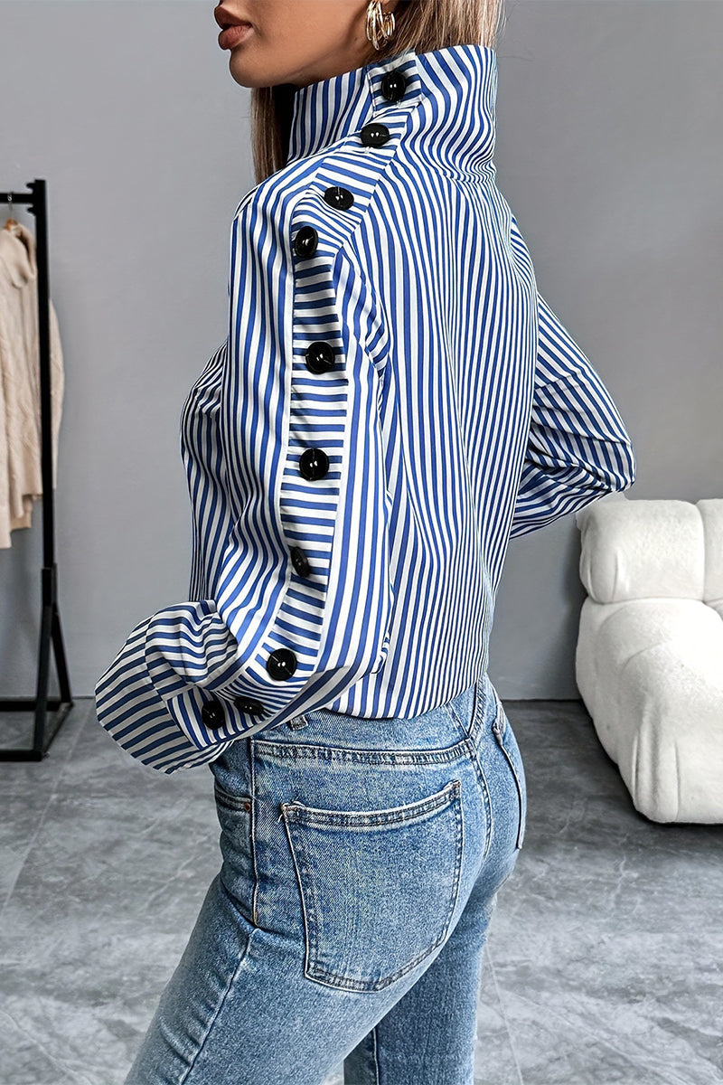 Dainy Blouse | Long Sleeve Striped Turtleneck Blouse