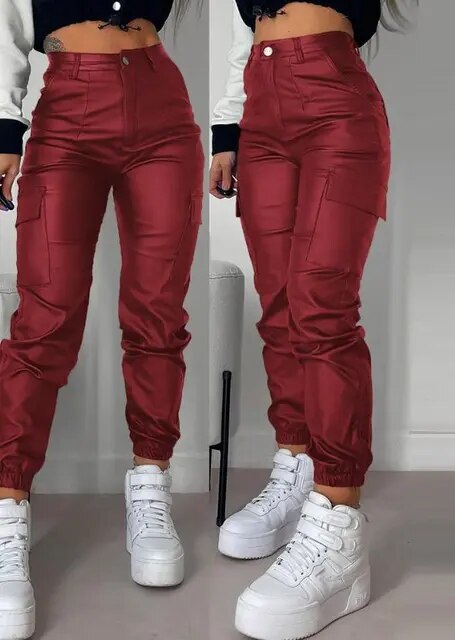 Soft Fitted Vegan Leather Winter Trousers for Women