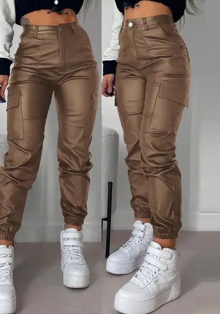 Soft Fitted Vegan Leather Winter Trousers for Women