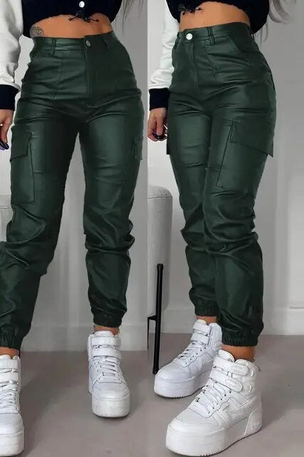 Soft Fitted Vegan Leather Winter Trousers for Women
