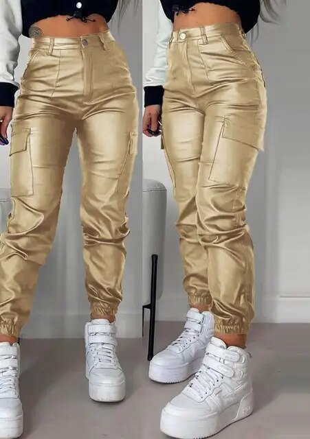 Soft Fitted Vegan Leather Winter Trousers for Women