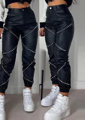 Soft Fitted Vegan Leather Winter Trousers for Women - BritishElegance