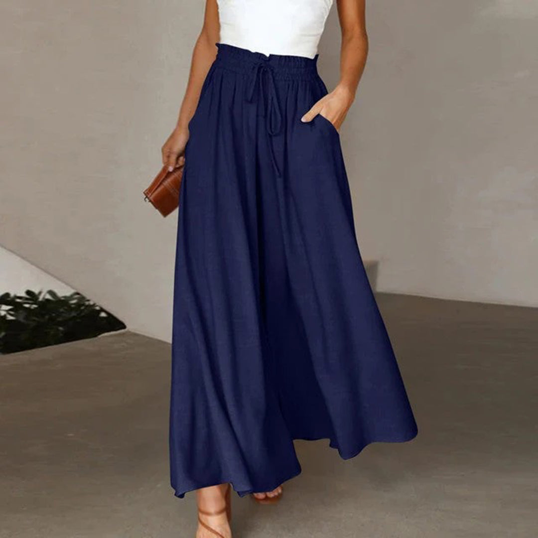 Comfortable High Waisted Palazzo Pants with Pockets - BritishElegance