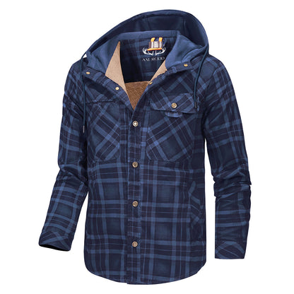 Men’s Hooded Plaid Fleece Lined Shacket