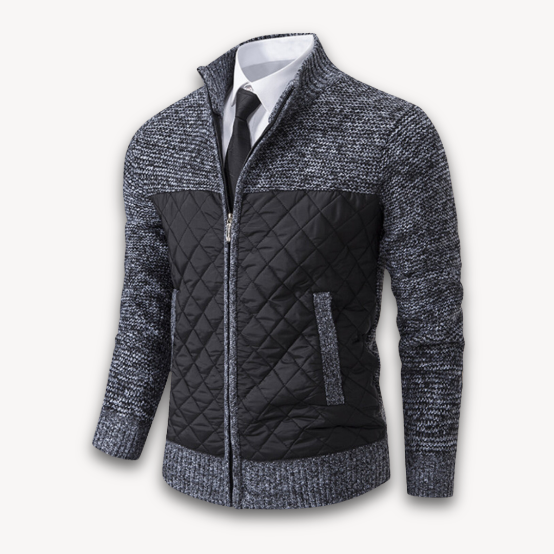 Men's Quilted Jacket with Knitted Sleeves - Warm Casual Outerwear