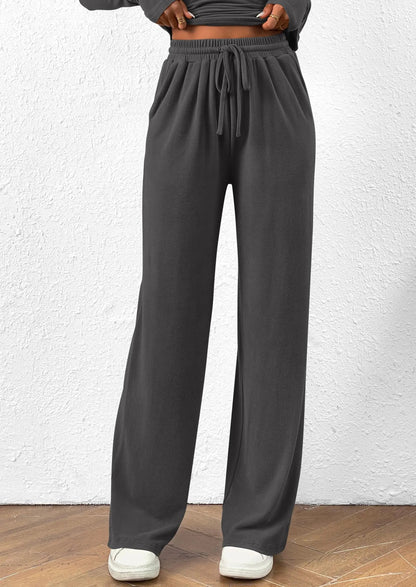 Long Sleeve T-Shirt Wide Leg Pants Casual 2 Piece Sets
