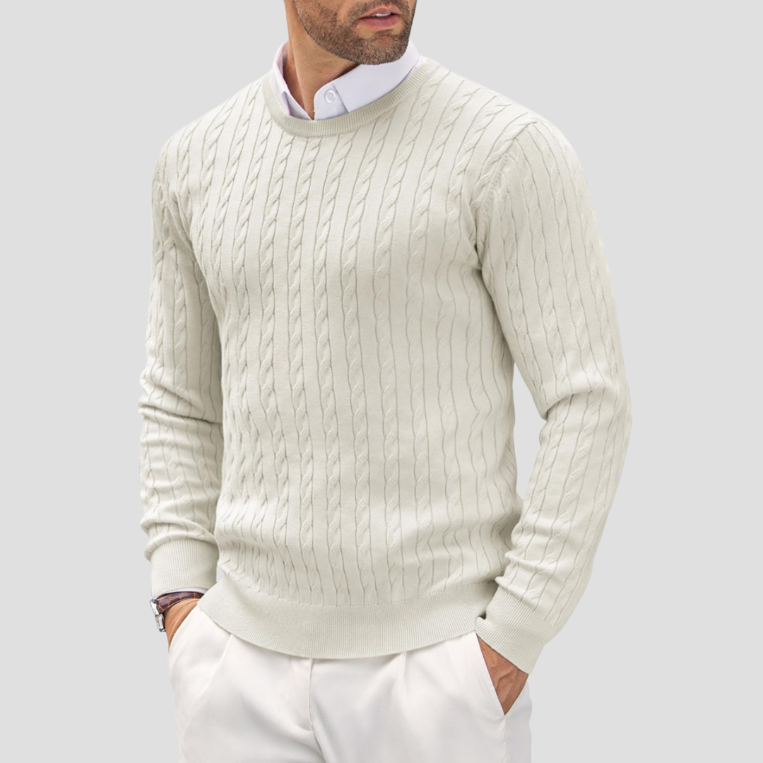 Men’s Textured Cable-Knit Pullover Sweater