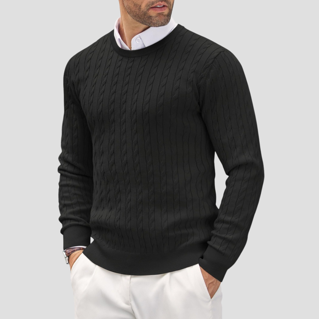 Men’s Textured Cable-Knit Pullover Sweater