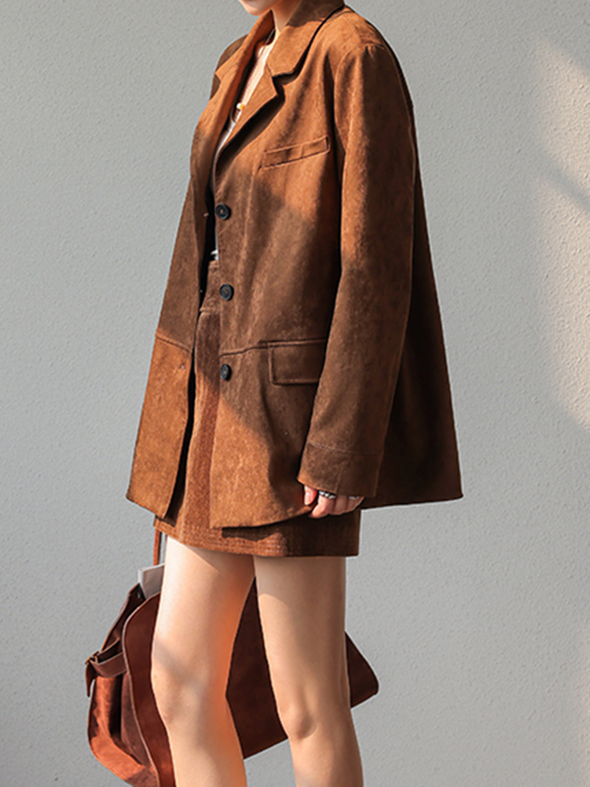 Denise | Women's Retro Suede Button-Up Long Sleeve Blazer