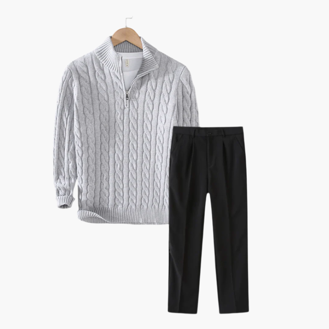 Classic Crew Neck Sweater and Fit Trousers Set - BritishElegance