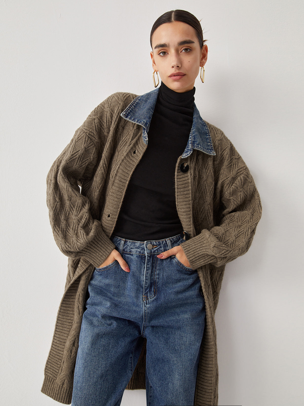 Cali | Diamond Stitch Knitting Longline Cardigan