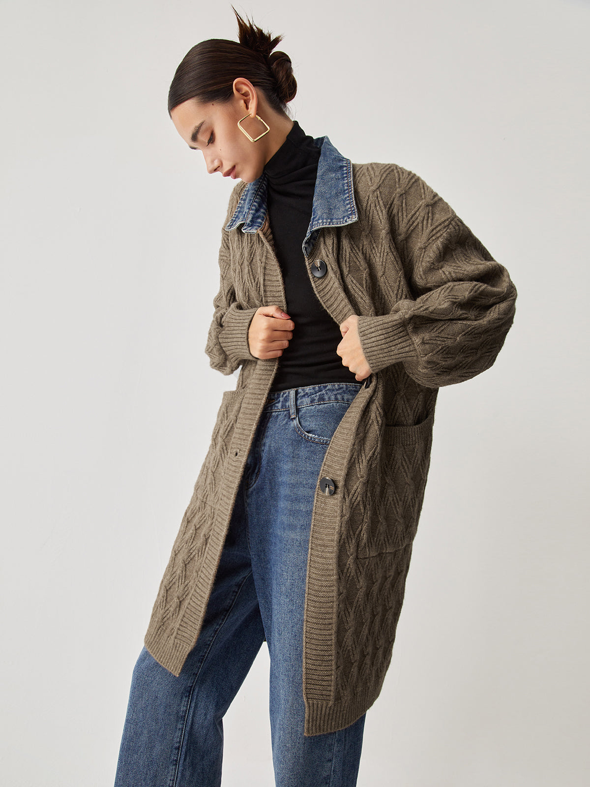 Cali | Diamond Stitch Knitting Longline Cardigan