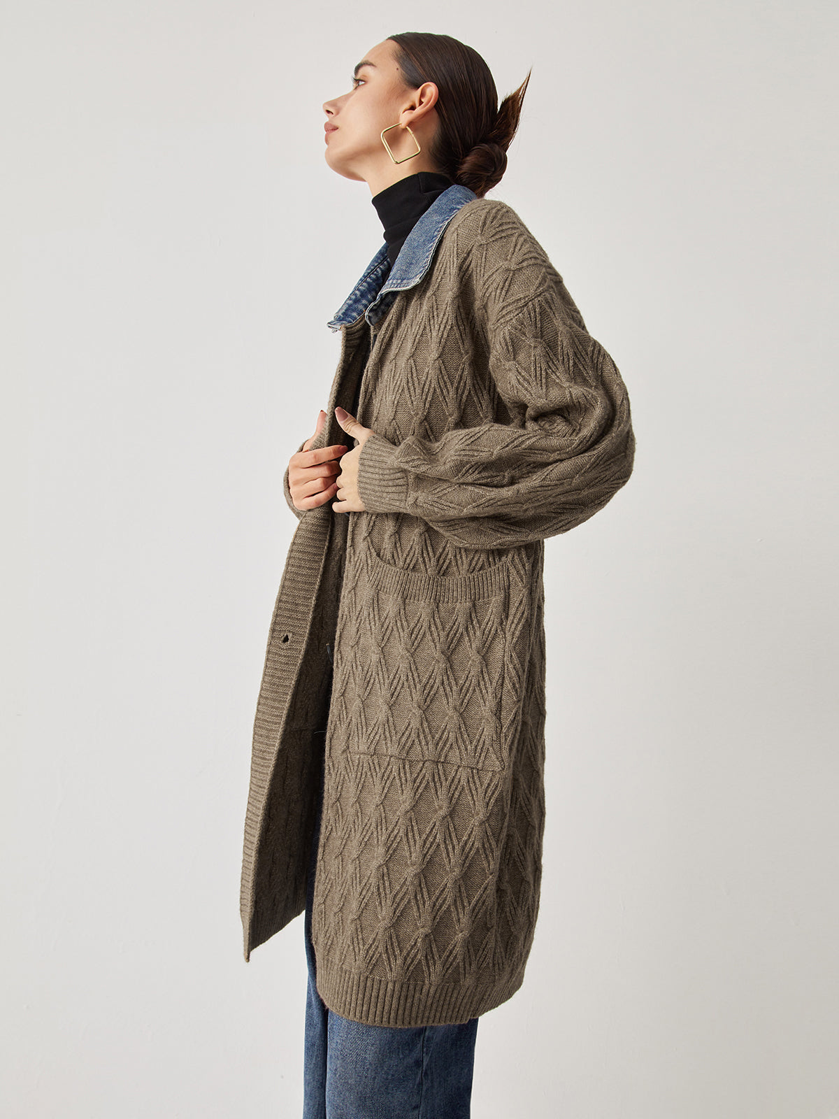 Cali | Diamond Stitch Knitting Longline Cardigan