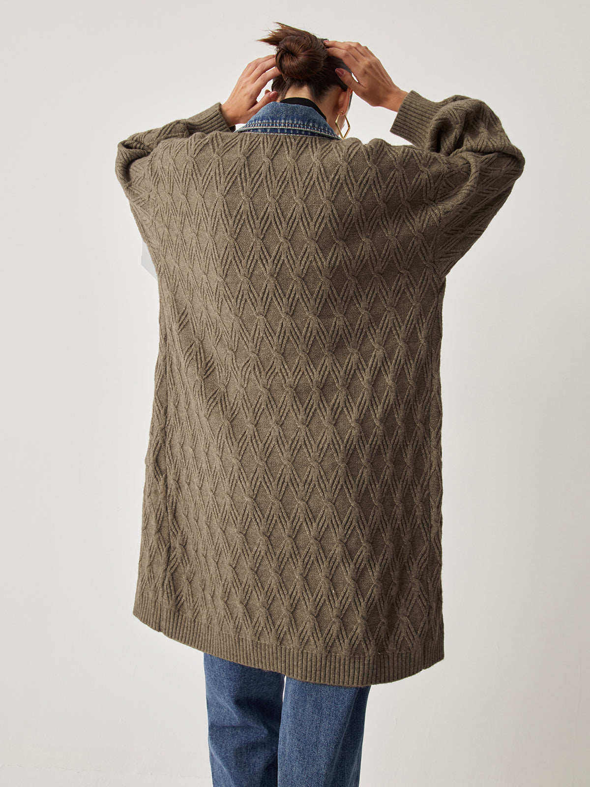 Cali | Diamond Stitch Knitting Longline Cardigan