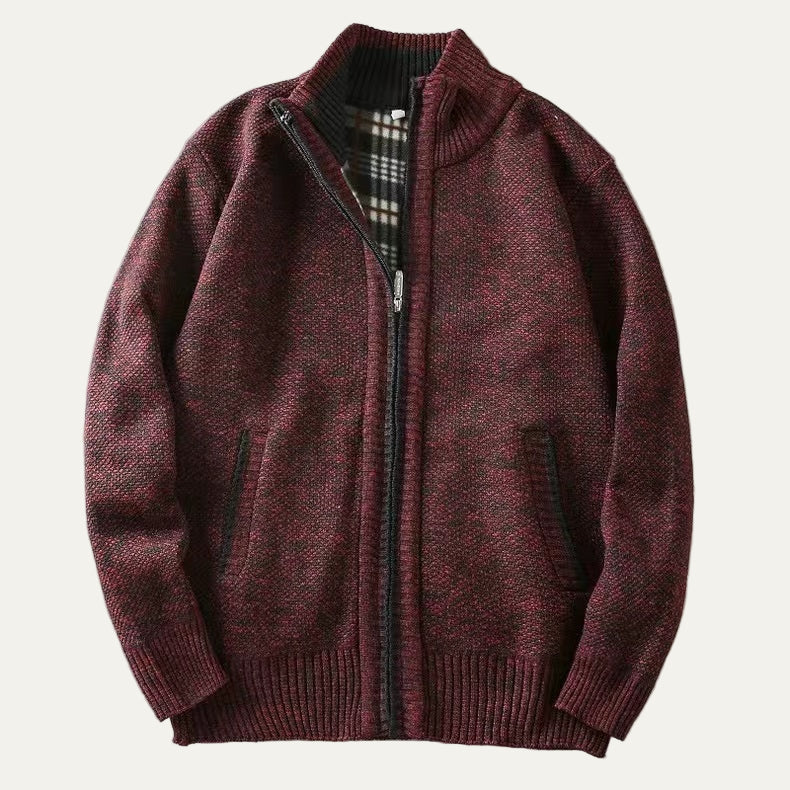 Men’s Ribbed Funnel Collar Zip Cardigan Sweater