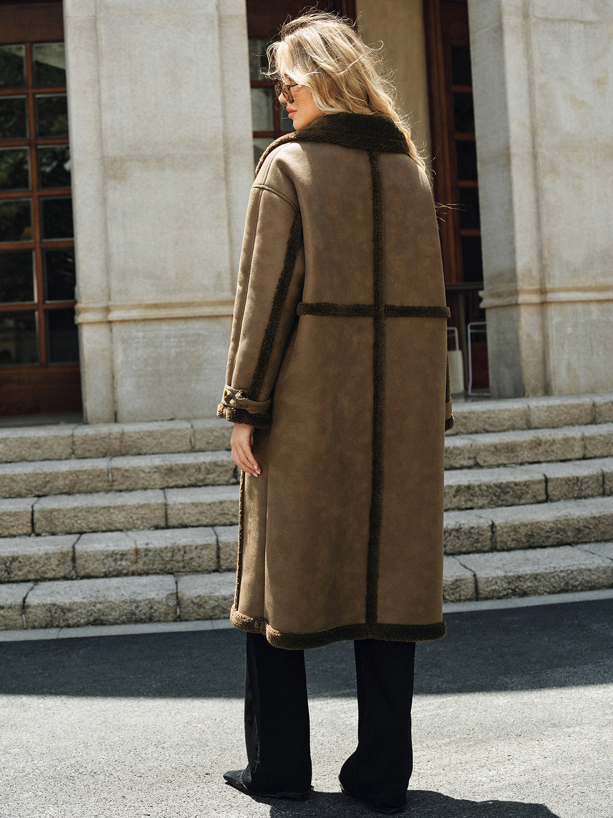 Violette | Double-Breasted Fleece Lined Faux PU Longline Coat