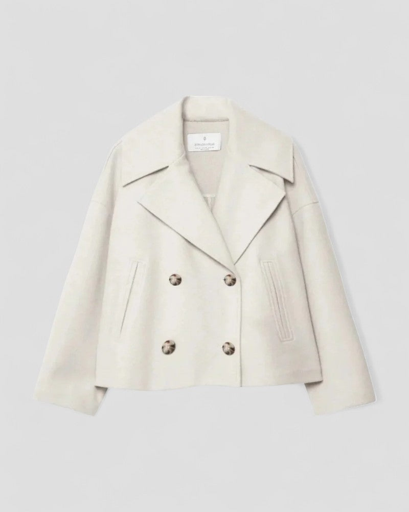 Double Breasted Cropped Wool Blend Peacoat for Women