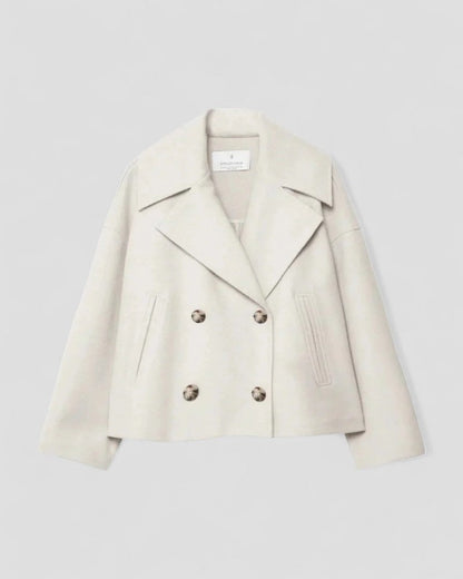 Double Breasted Cropped Wool Blend Peacoat for Women