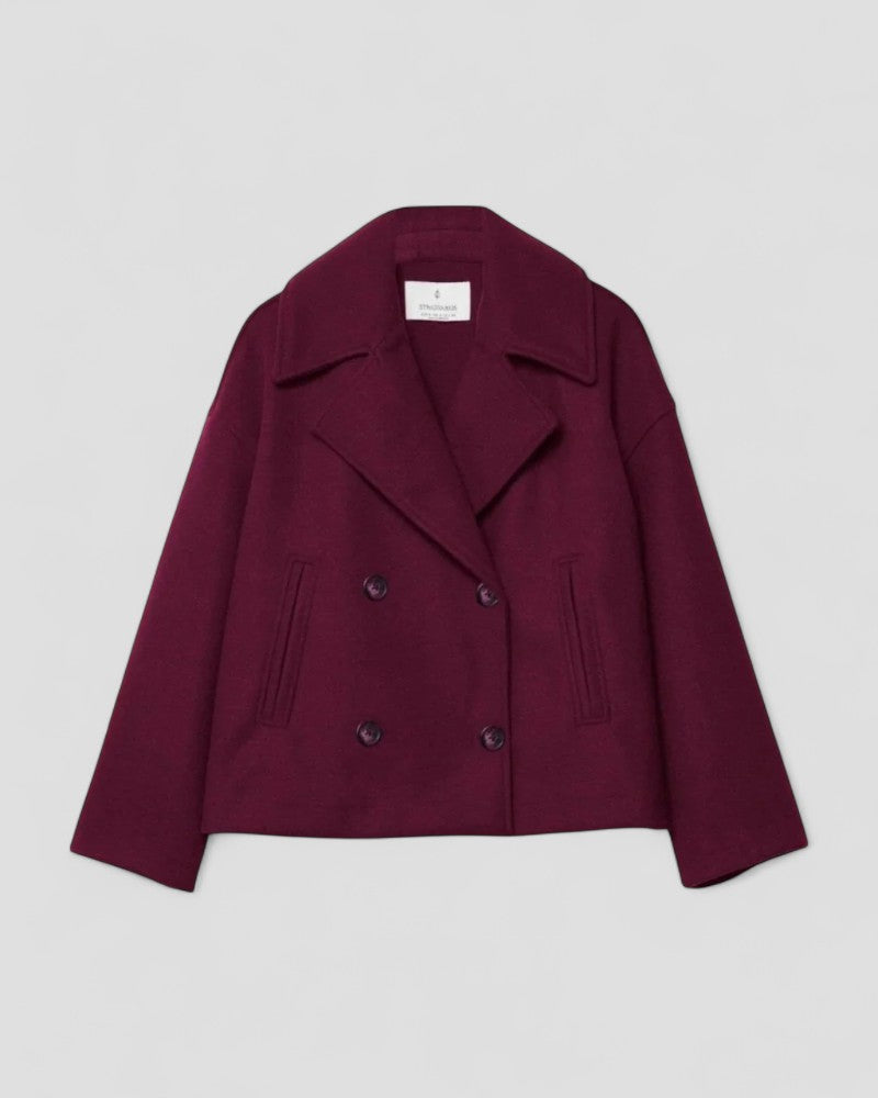 Double Breasted Cropped Wool Blend Peacoat for Women