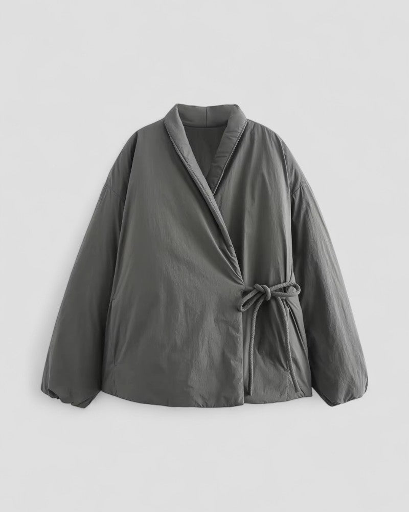 Duck Down Wrap Puffer Jacket with Waist Tie for Women