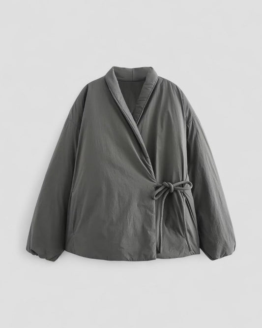 Duck Down Wrap Puffer Jacket with Waist Tie for Women