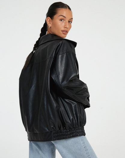 Women’s Oversized Leather Jacket – Stylish Everyday Casual Design